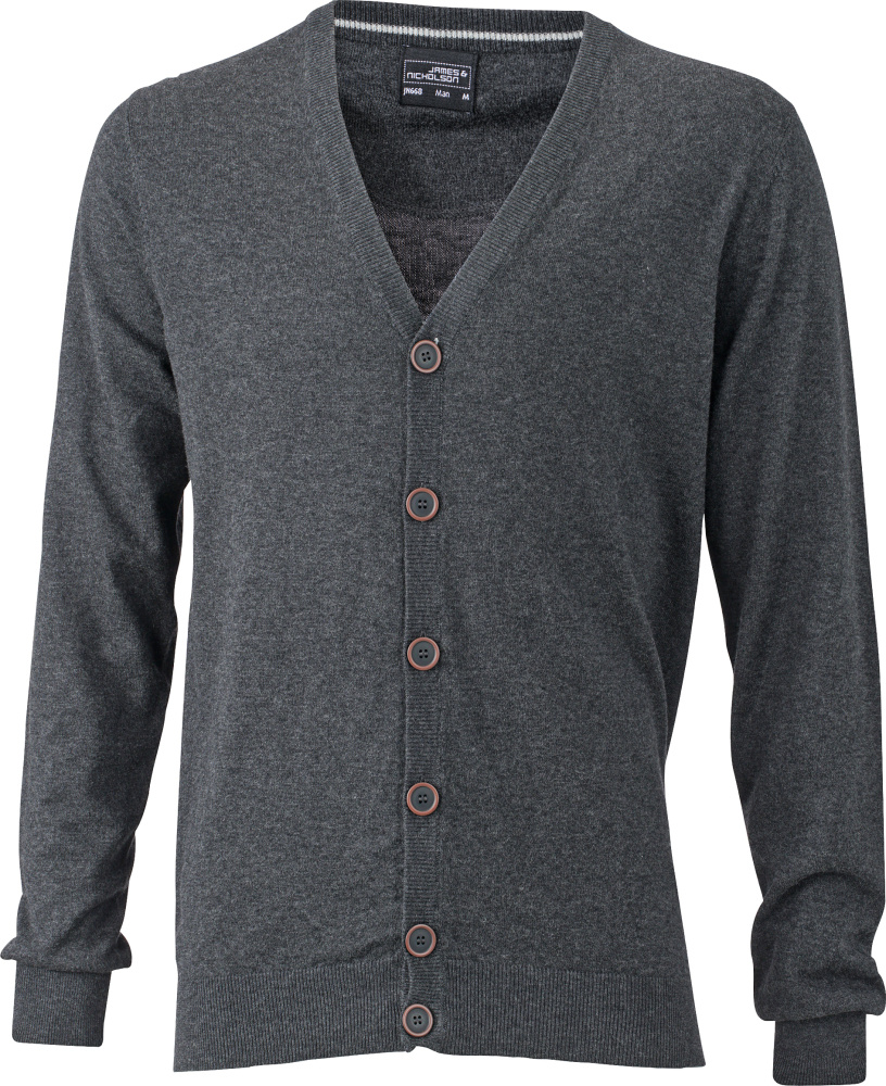 Men s Cardigan anthracite melange for embroidery and printing James Nicholson Pullover Cardigan StickX Textilveredelung